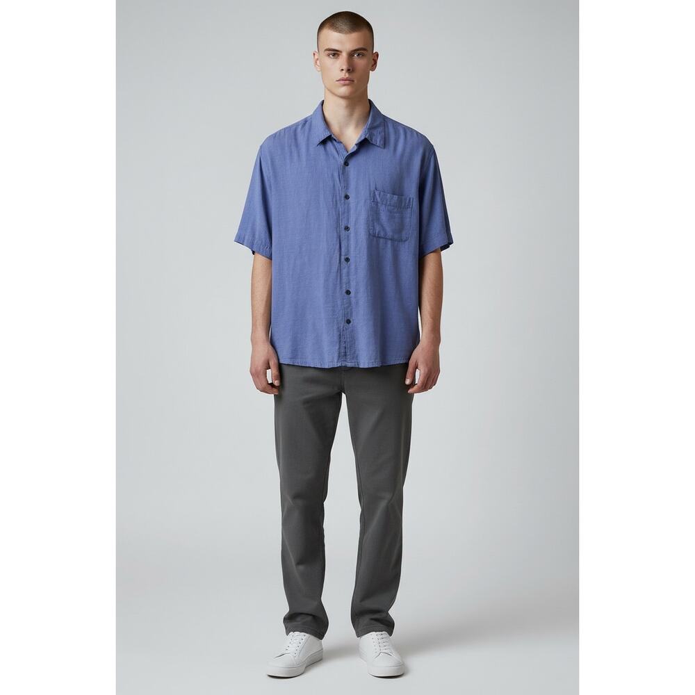 Tasso Elba Island Silk Linen Blend Shirt XL Blue Short Sleeve Button Up